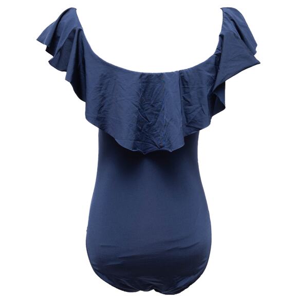 Trina Turk Blue Off Shoulder Ruffle Bandeau One Piece Swimsuit Size 4 - Picture 3 of 9